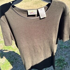 Worthington Olive-Brown Crew Neck Short Sleeve Sweater